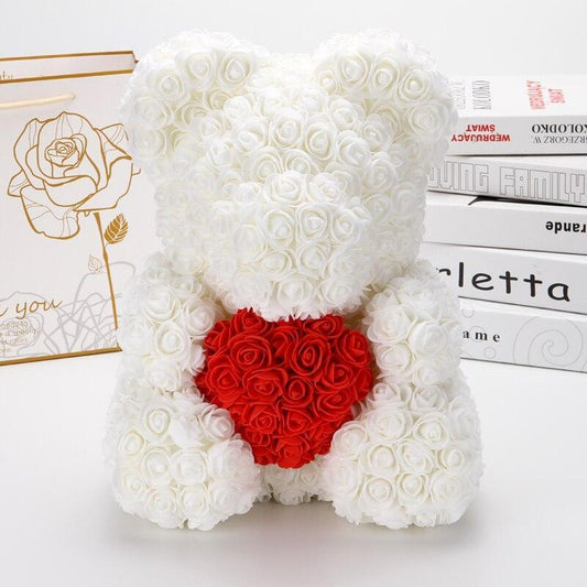 White Rose Bear with A Heart