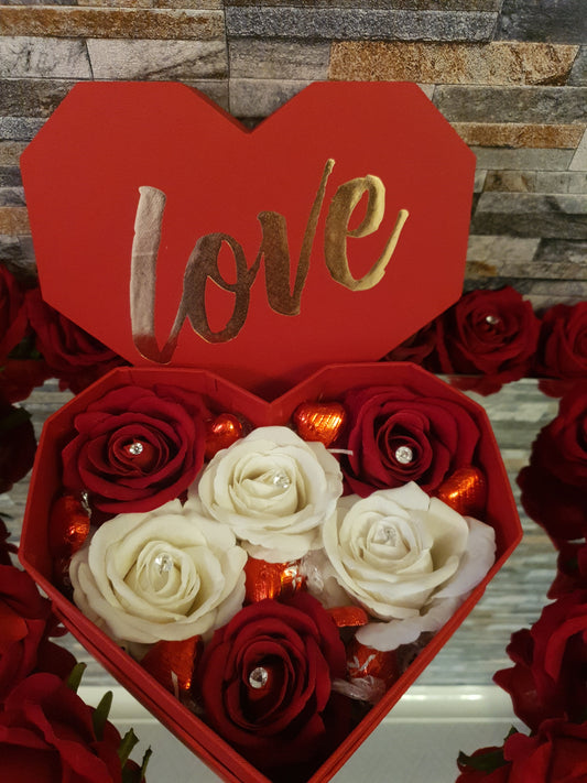 Love Heart Red Gift Box With Chocolate and Flowers