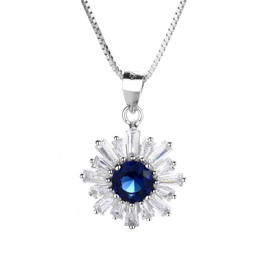 925 Sterling Silver Diamond And Blue Sapphire Pendant