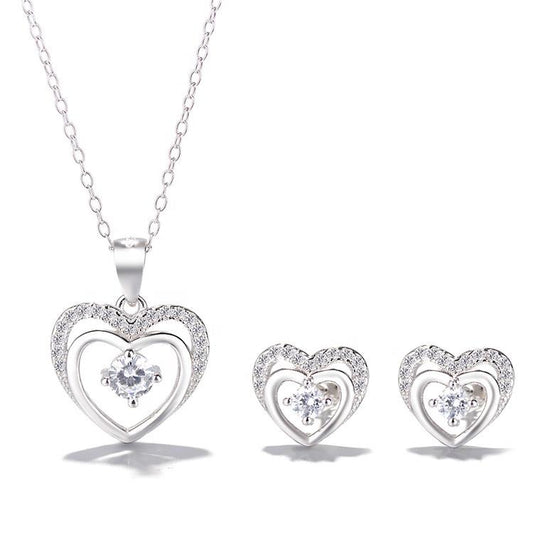 925 Sterling Silver Cubic Zircon Heart Jewellery Set