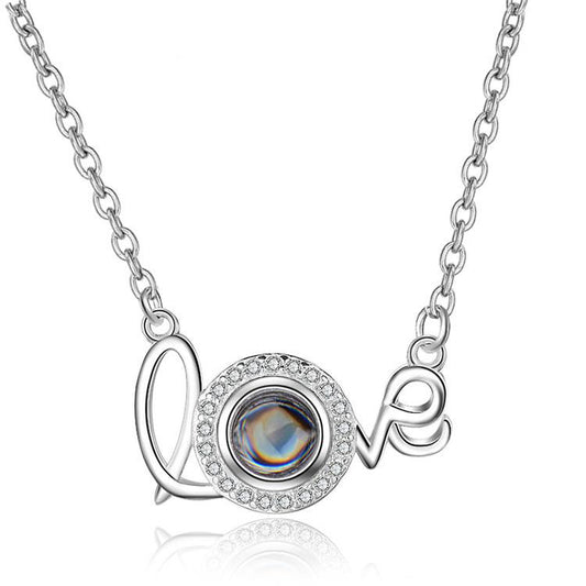 925 Sterling Silver 100 Language I Love You Projection Love Necklace