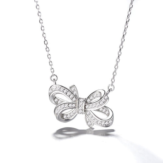 925 Sterling Silver Zircon Bow Necklace