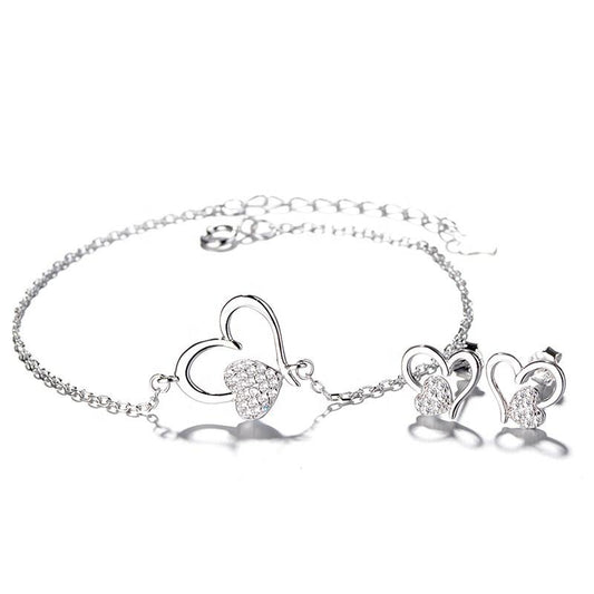 925 Sterling Silver Cubic Zircon Heart Jewellery Set