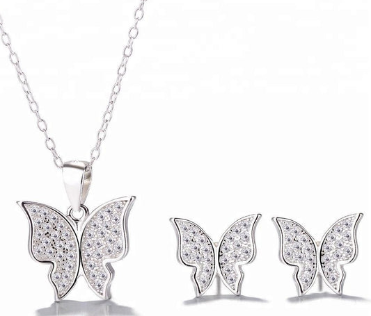 925 Sterling Silver Cubic Zircon Butterfly Jewellery Set