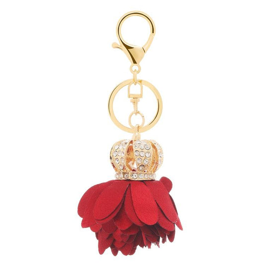 Luxury Red Fabric Flower With Crown Keychain