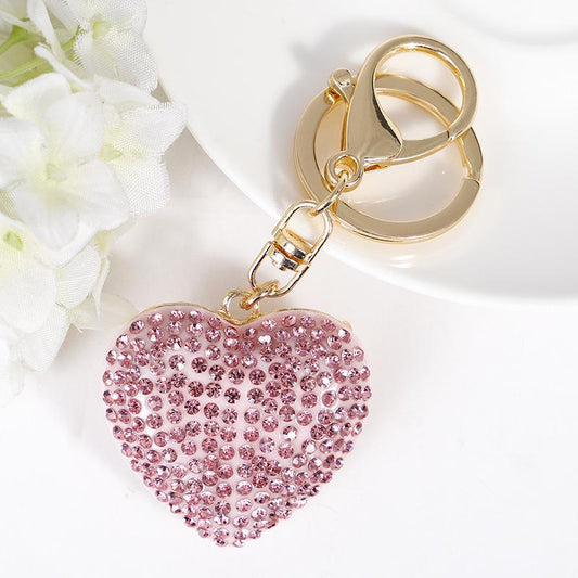 Luxury Pink Heart Diamond Keychain