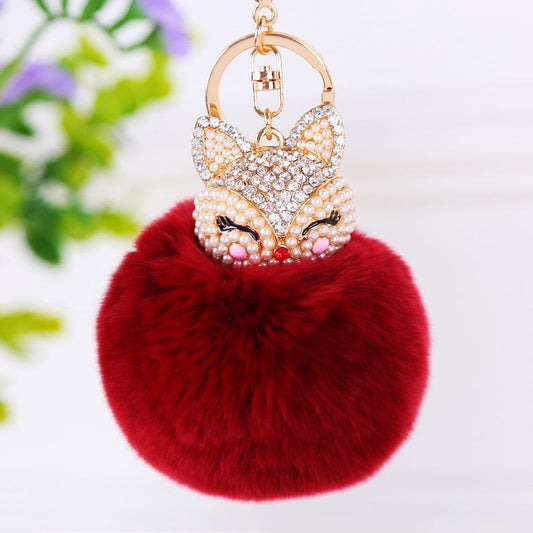 Luxury Red Fur Ball Fox Keychain