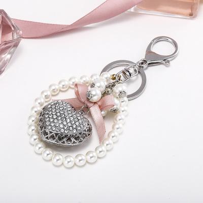 Luxury Silver Heart With Pearls Keychain